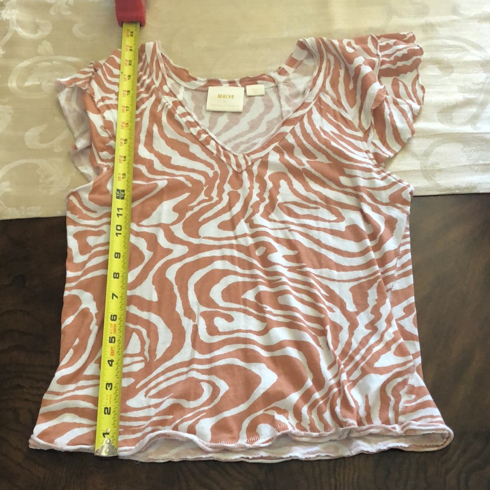Maeve Anthropologie Ruffle Sleeve V-Neck Tee - Size Small - Picture 7 of 7